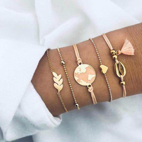 

map of europe and the united states, japan and south korea drip orange pink bracelet shells tassel love little golden bangle bra, Black