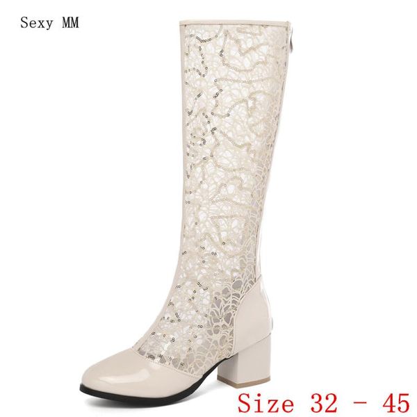 

summer boots women knee high boots woman high heel long thigh botas plus size 32 33 - 40 41 42 43 44 45, Black