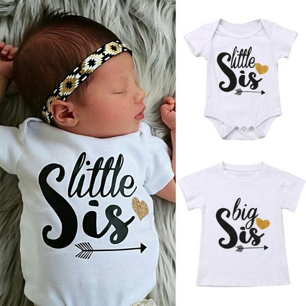 

2020 new sister matching clothes short sleeve letter romper t-shirt comfortable baby letter clothes top, Blue