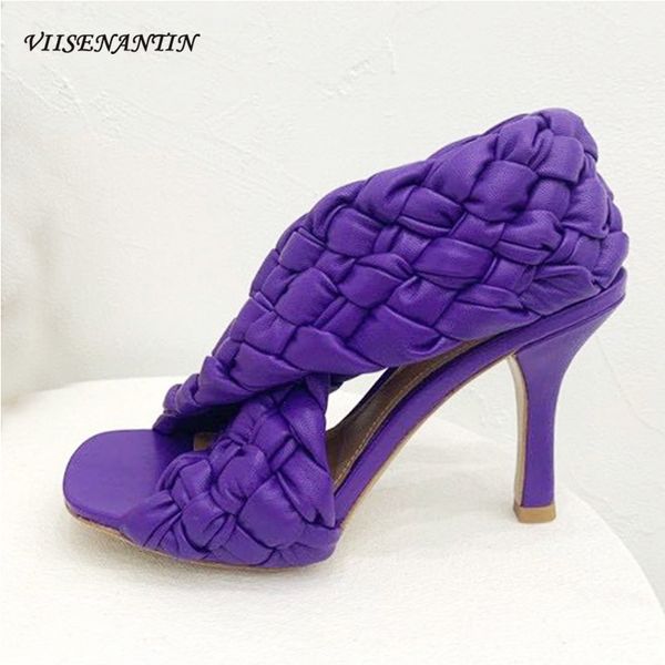 

genuine leather cross weave leather high heel peep toe sandals summer fashion women solid slippers zapatos mujer, Black