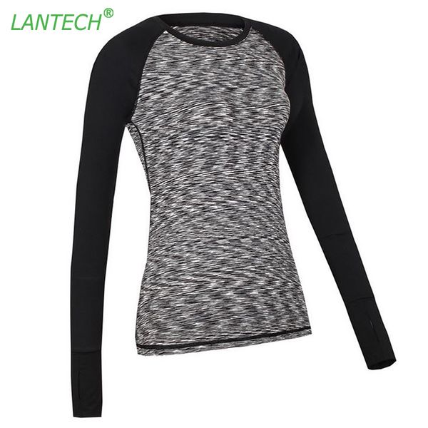 

lantech women shirt sports running yoga elastic sportswear fitness exercise gym compression tights shirt clothes long sleeve, White;red