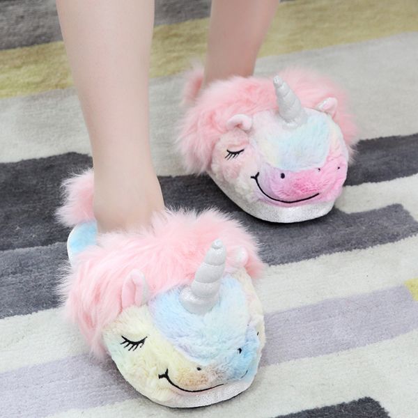 

winter new cartoon unicorn home indoor bedroom cotton slippers cute cute cute anti slip warm floor mop, Black