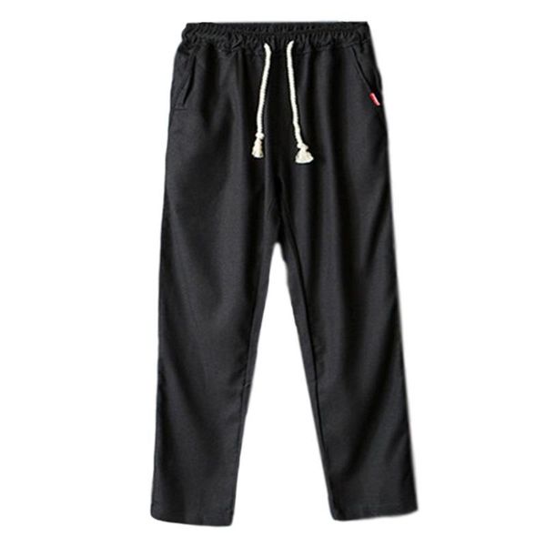 

missky men's long pants solid color casual pants summer all-match linen slim feet male trousers spring autumn new, Black