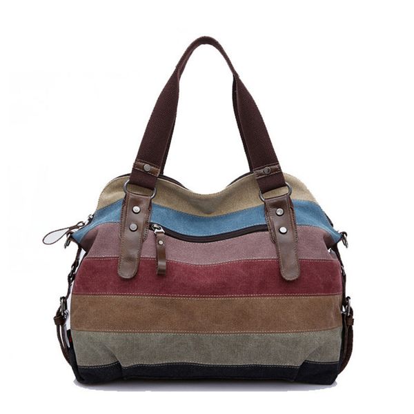 

new-handbag striped rainbow patchwork bag shopping tote bag handbag beach handbag