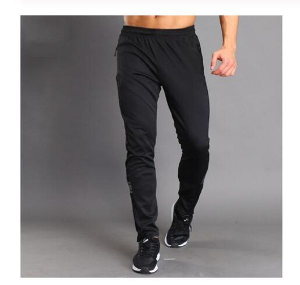 

дышащие беговые брюки мужчины фитнес бегуны бег штаны с zip карманный обучение спортивные штаны для бега теннис футбол играть, Black