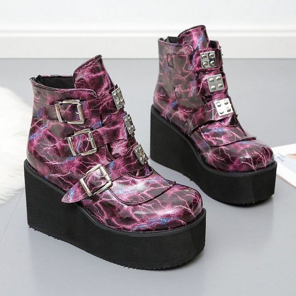 

brand new fashion female platform boots classic wedges ankle boots women 2020 metal buckle autumn shoes woman 35-43, Black