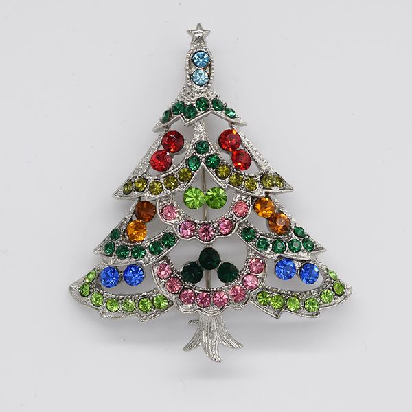 

12pcs/lot wholesale fashion christmas brooches crystal rhinestone christmas tree pin brooch christmas gifts c666, Gray