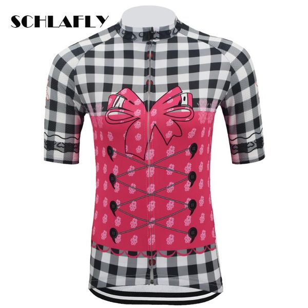 

women pink check lovely cycling jersey short sleeve summer bike wear road jersey cycling clothing bicycle clothes schlafly, Black;red