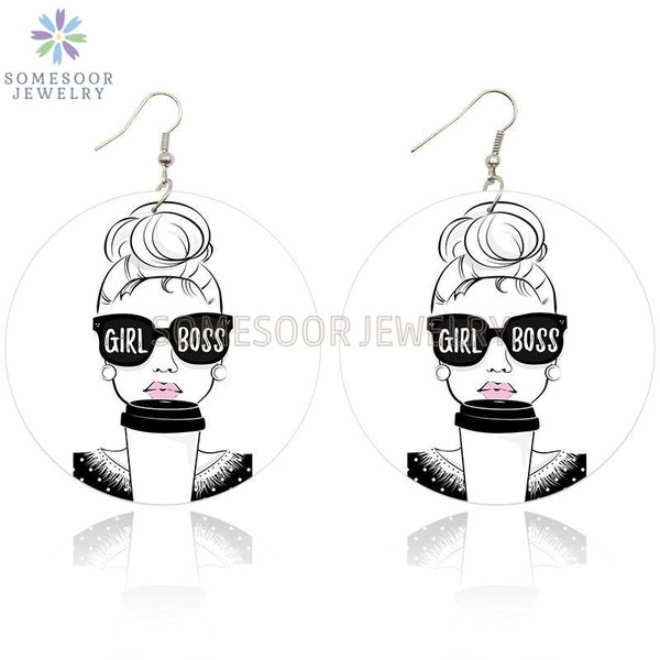 

somesoor lovely girl boss bubble gum printed african wooden drop earrings afro natural hair artstic wood dangle for women gifts, Silver