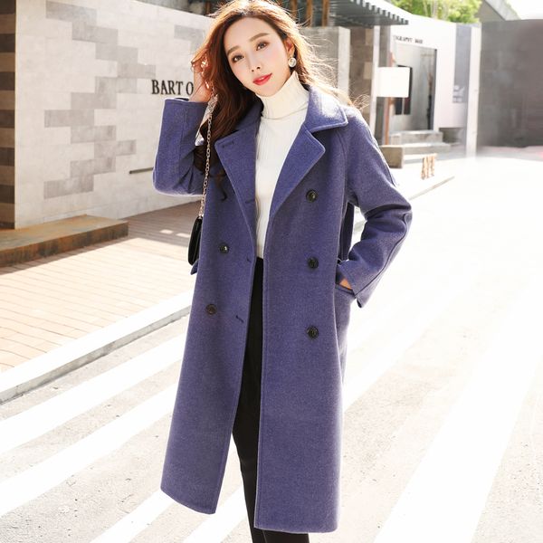 

autumn and winter women's woolen coat casual long jacket women 2020 new fashion double-breasted blue ladies jacket high quality, Black