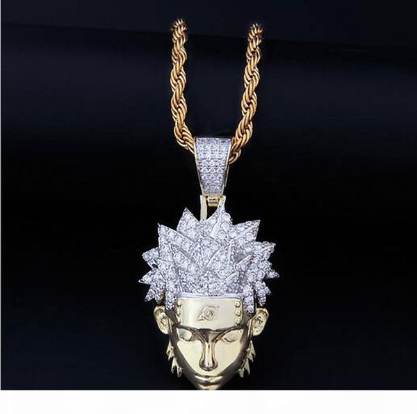 

14k gold iced out cz bling naruto pendant necklace mens hip hop micro pave cubic zirconia simulated diamonds necklace, Silver