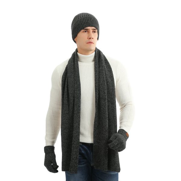 

autumn and winter thick knitted woolen hat warm suit men and women hat scarf gloves three-piece suit, Blue;gray