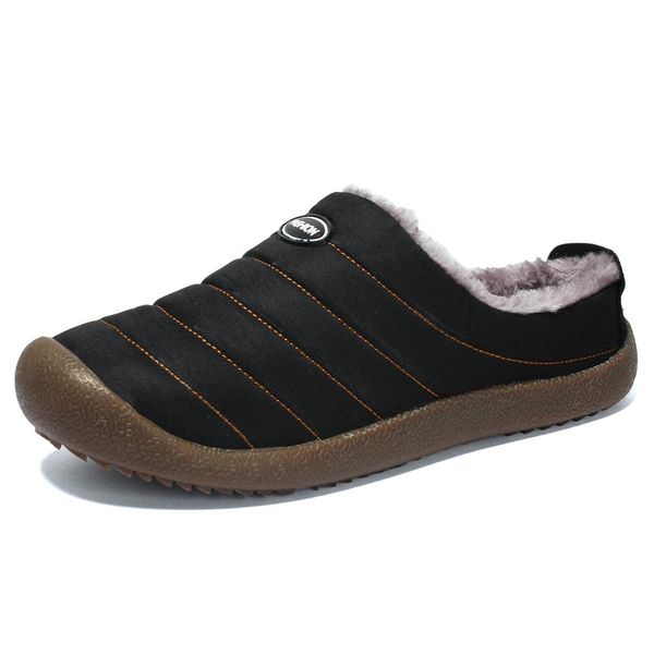 

unclejerry men winter slippers women warm indoor shoes waterproof non-slip home slippers big size, Black