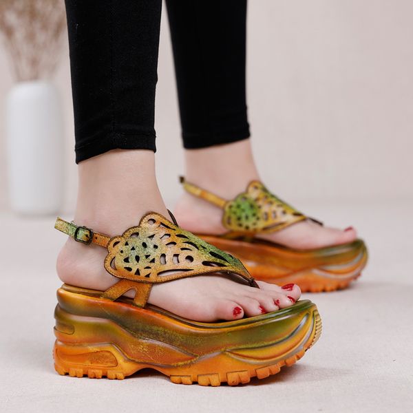 

sandals yourseason genuine leather women high heels 2021 summer platform ladies retro buckle strap heighten shoes mixed colors, Black