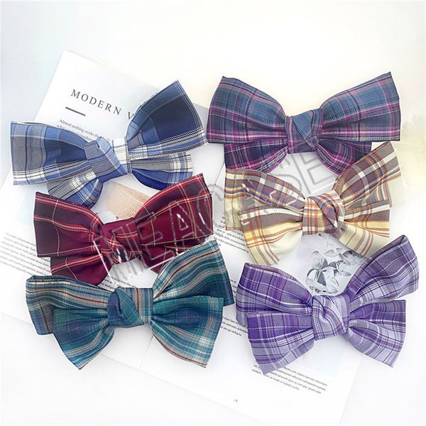 

girls plaid hairbows checkered hairpins women grid hair ties holder big bows hair clips baby barrettes lady hair accessories jewelry d81203, Slivery;white