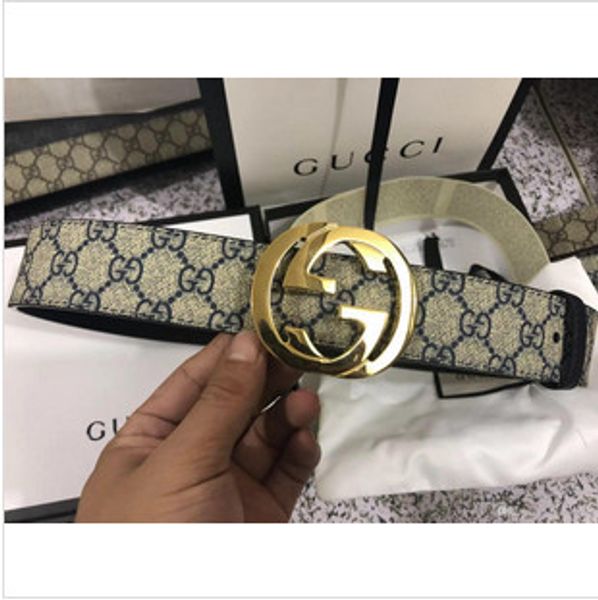 

2019 design buckle belt men's casual luxury belt leather men's belt + white box to send, Blue;gray