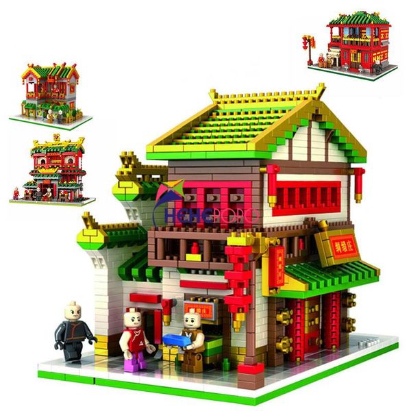 

children blocks silk wine funny chinese gift ancient blocks 1 architecture building store village 9909 house for plastic style qyllsk