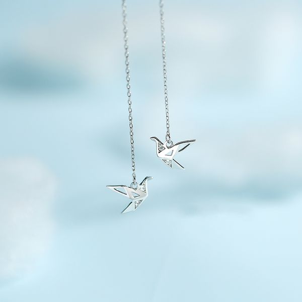 

new design silver cute animal bird drop 925 thousand paper crane earring for woman girls holiday birthday gift
