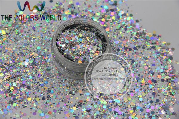 

h1214-117 solvent resistant holographic silver colors hexagon shape glitter for nail polish acrylic and diy supplies, Silver;gold