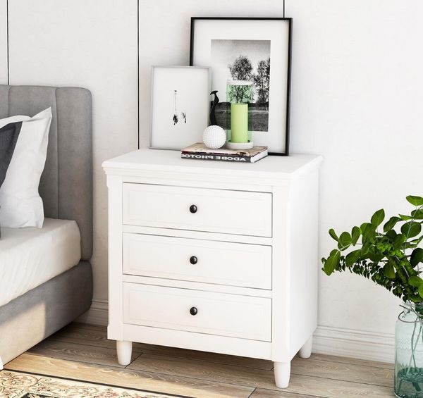 

us stock fast shipping u_style 3-drawer nightstand storage soild wood cabinet nightands morden bedroom furniture wf193010aak
