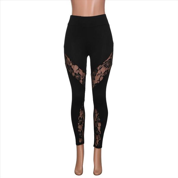 

new womens fitness legging lace stitching casual sports pants pencil pants workout leggings women clothes trouser, Black