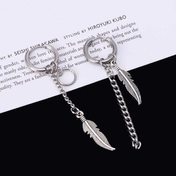 

korean kpop bangtan boys album bts feather mismatch tassel chain drop earrings, Silver