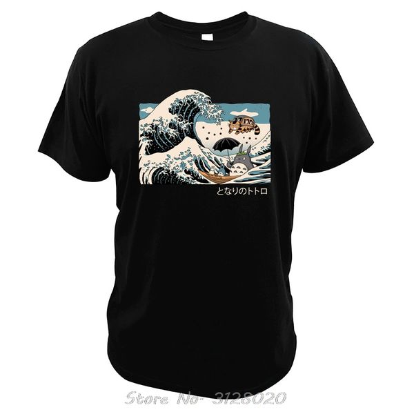 

kanagawa t shirt totoro surfing on the wave men cotton japanese anime t-shirt tees digital print tshirt