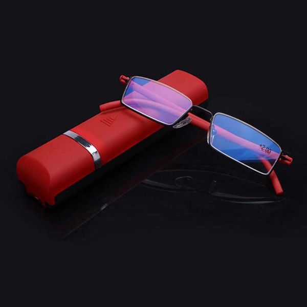 

sunglasses high-end men's blue-light proof reading glasses ladies stainless steel half frame with case, White;black