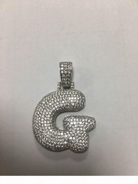 

never fade 925 sterling sliver a-z custom name bubble letters sliver iced out necklaces & pendant charm for cubic zircon rope chain hip hop, Silver