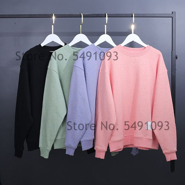 

o-neck sweatshirt 4 color men's and women's long sleeve plus velvet warm autumn winter casual lady pullover top, Black