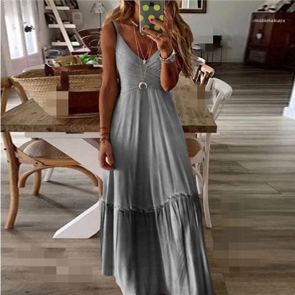 

summer womens dress loose v neck gradient color strapped designer dress casual breathable ladies dresses, Black;gray