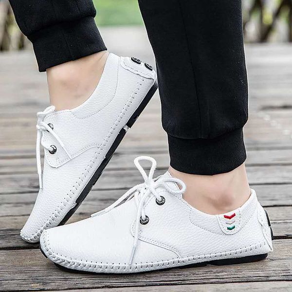 

men loafers hand stitch square toe sewing mens casual shoes big size 38-48 pu leather lace up flat soft breathable driving shoes, Black