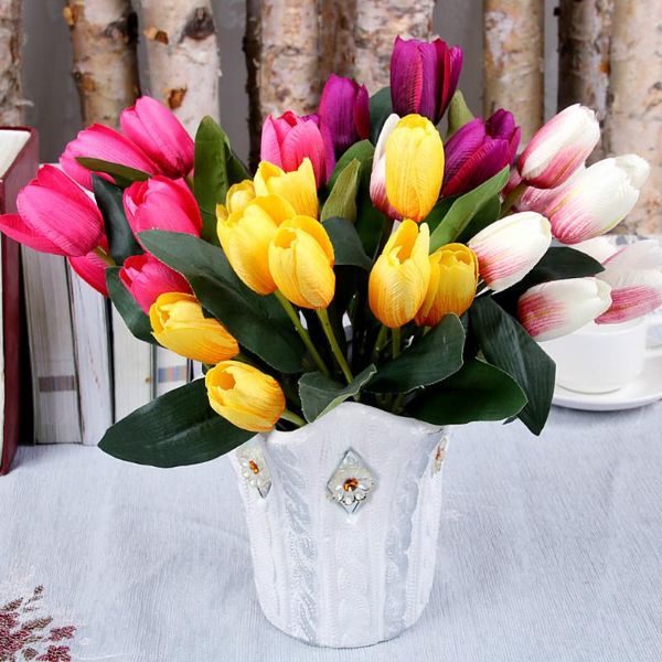 

9head 30cm artificial flower bouquet real touch silk tulip flowers for party wedding home party diy decorations supplies