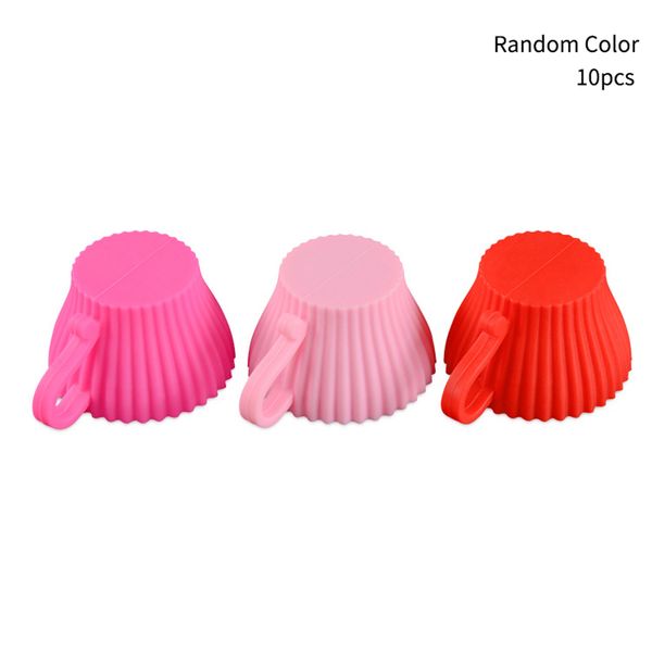 

10pcs silicone muffin cupcake baking cups round with handle soft random color