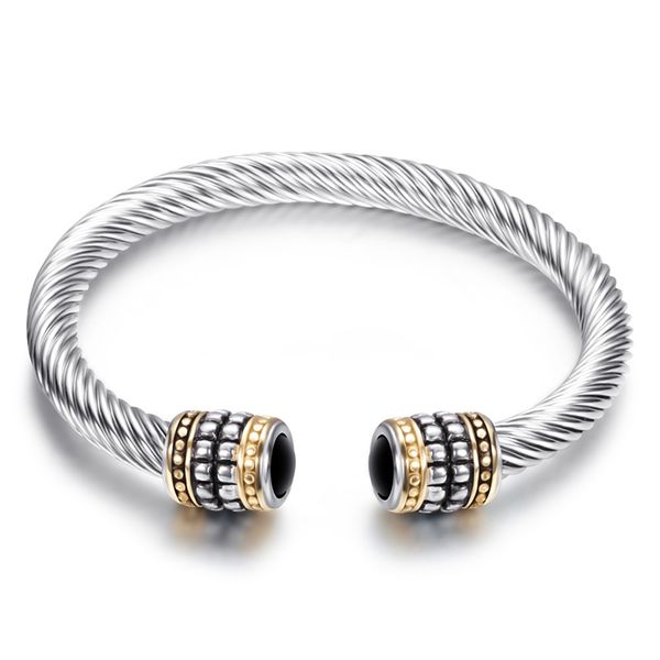 

women's semi-precious stone bangle jewelry female stainless steel cable wire bracelet bangle silver color, Black