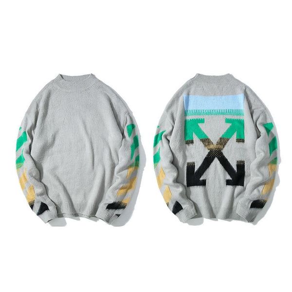 

luxury mens kintted sweater european and american version sweaters light gray gradient arrow printing fashion sweater, White;black