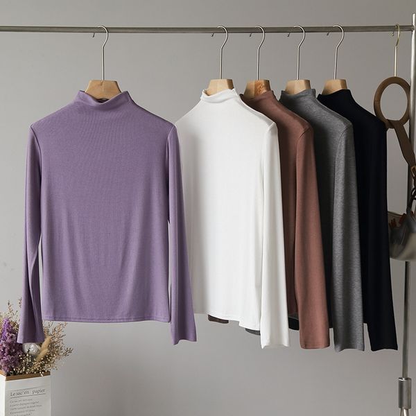 

korean style turtleneck long sleeve t shirt women 2020 basic solid slim pullover casual chic female, White