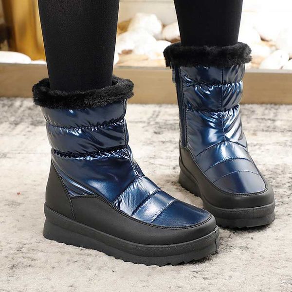 

boots snow women winter ankle ladies fur wedge shoes casual waterproof warm plush platform botines mujer 2021, Black