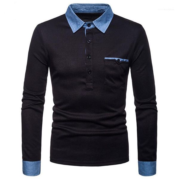 

colors loose denim collar designer fashion mens polo long sleeve splicing polo casual solid, White;black