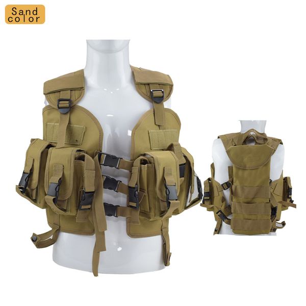 

gear tactical vest men army shooting training combat protective body armor war game hunting vest with water bag, Camo;black