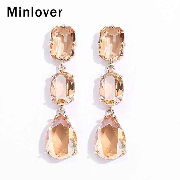 

dangle & chandelier minlover teardrop gold color glass long drop earrings for women geometric water earring prom wedding jewelry meh1463, Silver