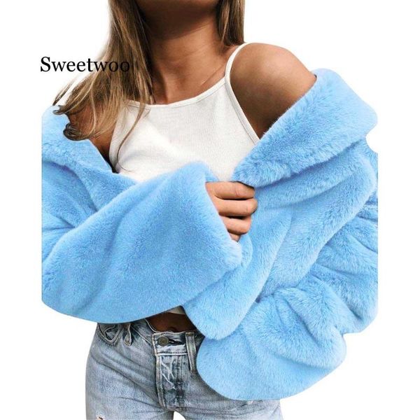

baby blue women's coat fashion women winter coat keep warm outerwear loose faux fur outwear woman faux fur coats short, Black