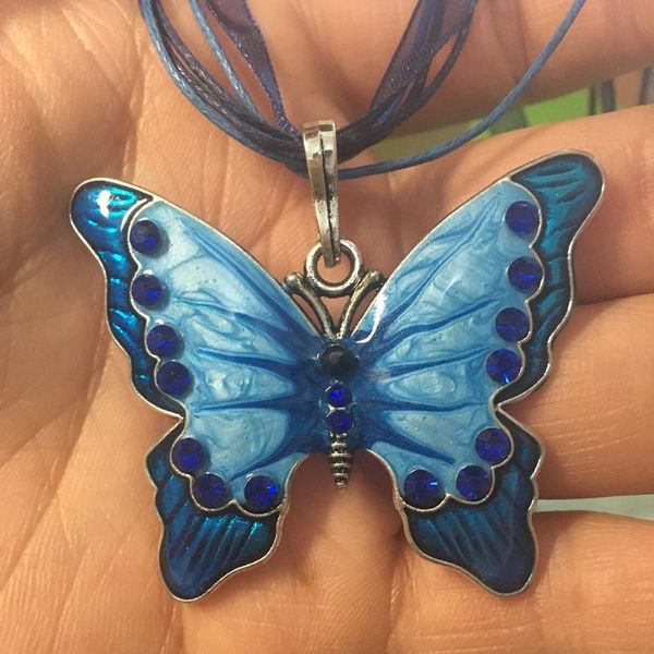 

dxjel charming jewelry retro butterfly necklace sweater chain 6 colors drop shipping heavy rhinestones inlaid wholesale jewelry, Silver