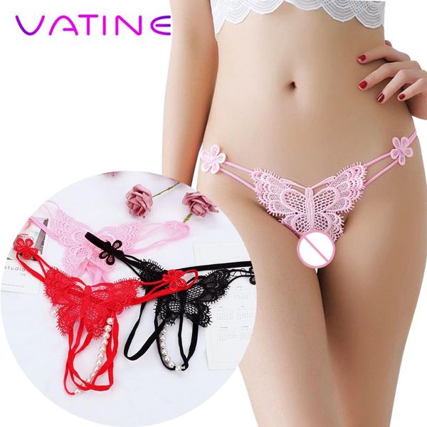 

vatine women lingerie erotic panties open crotch underwear faux pearl decor g-string thong panties, Black;pink
