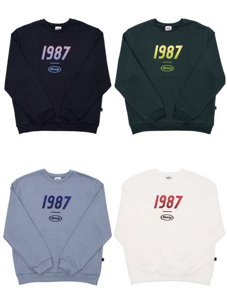 

korean ins womens hoodies pllover 1987 letter-printed round collar thickened sweatshirts 1987mmlg loose couple autumn winter warm clothing, Black