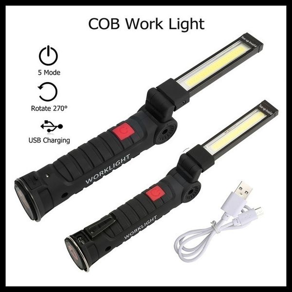 

5 mode magnetic led cob torch usb rechargeable flexible inspection lamp work light for outdoor camping car truck repair tool