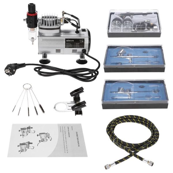 

professional 3 airbrush kit with air compressor paint spray gun sandblasting gun dual-action hobby spray set piston type tool