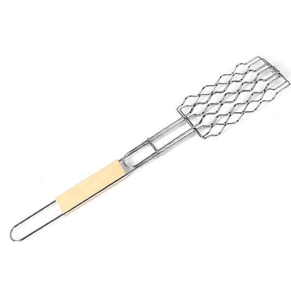 

wooden handle cookware grilling basket picnic barbecue bbq anti scald outdoor