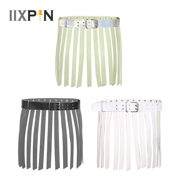 

fashion women punk gothic pu leather tassel skirt belt waistband fringe skirt belt waist party dance performance costume, Black;brown