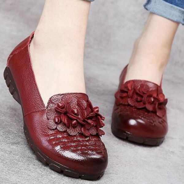 

new shoes women genuine leather flats female shoes 2020 spring fashion flowers mom woman loafers zapatos de mujer sh228, Black